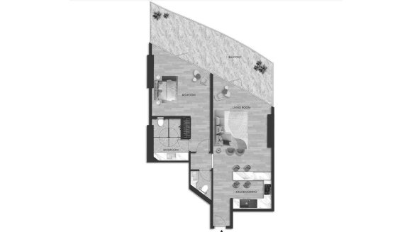 Планировка квартиры 1 спальня в ЖК THE BEACH RESIDENCES № 11009 (2D)