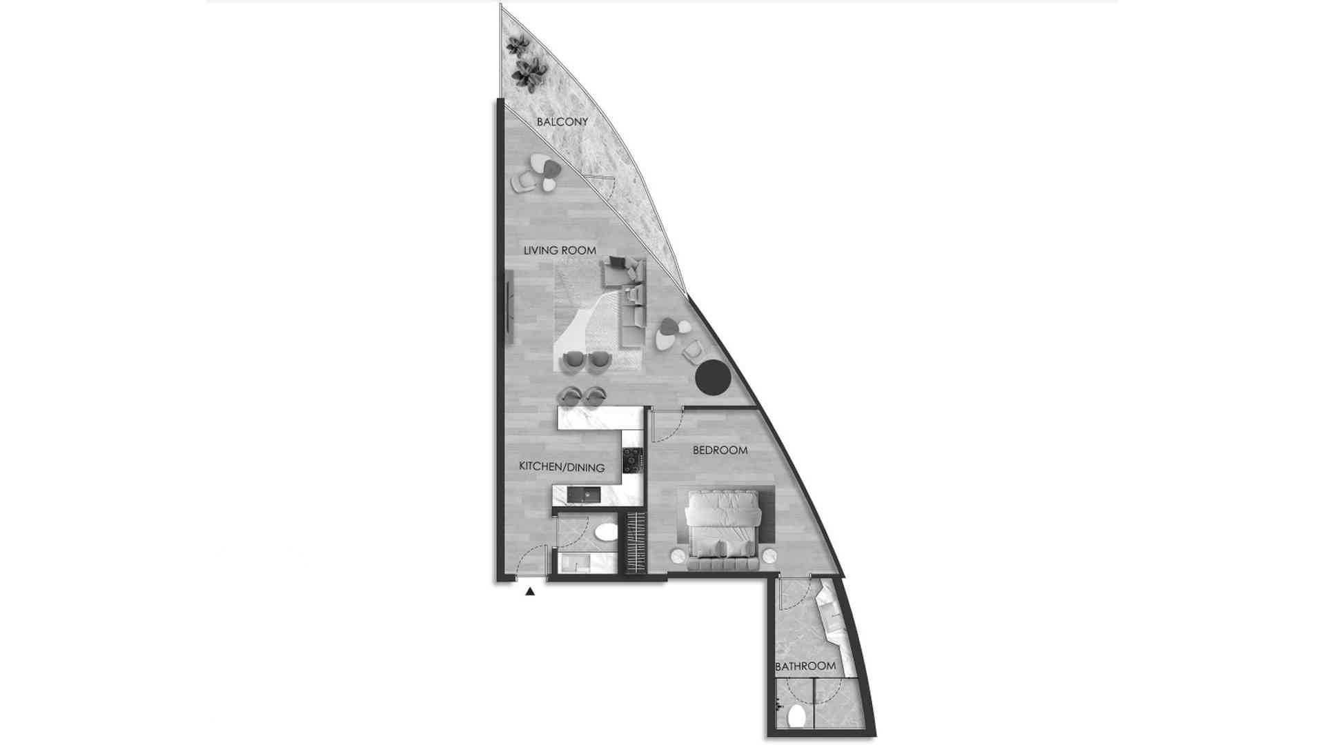 Планировка квартиры 1 спальня в ЖК THE BEACH RESIDENCES № 11008