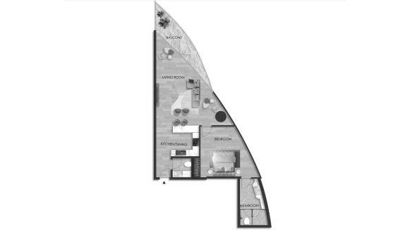 Планировка квартиры 1 спальня в ЖК THE BEACH RESIDENCES № 11008 (2D)