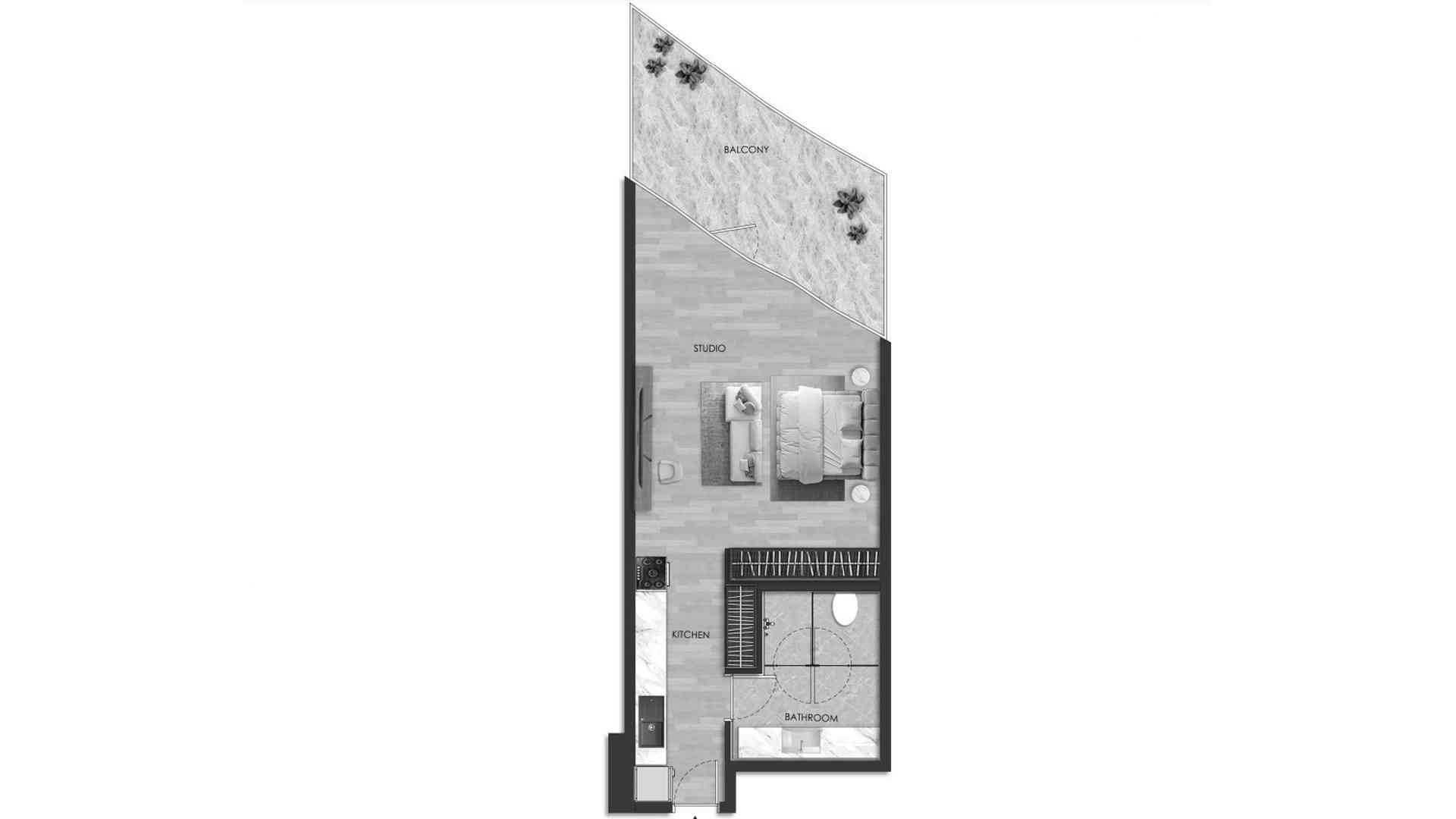 Apartment floor plan, 1 room in THE BEACH RESIDENCES No. 11007